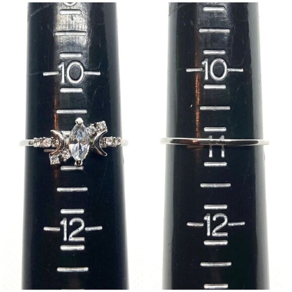Silver Crescent Moon Crystal Ring - Picture 14 of 16